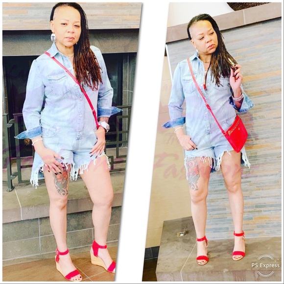 Denim Destroyed Romper - Picture 2 of 7